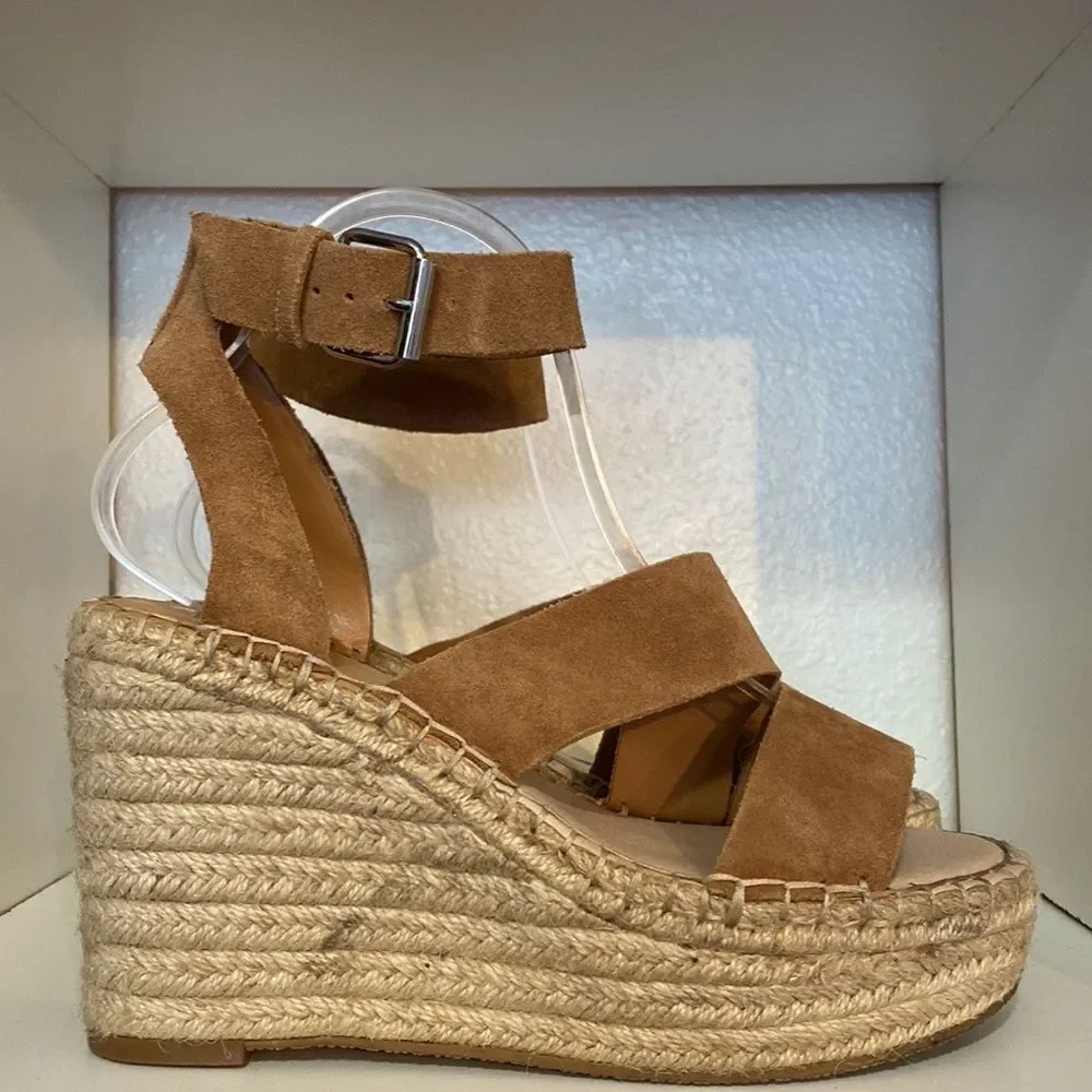 Dolce Vita Shayla Espadrille Wedge Sandals 8.5 Tan Suede Platform Summer Heels